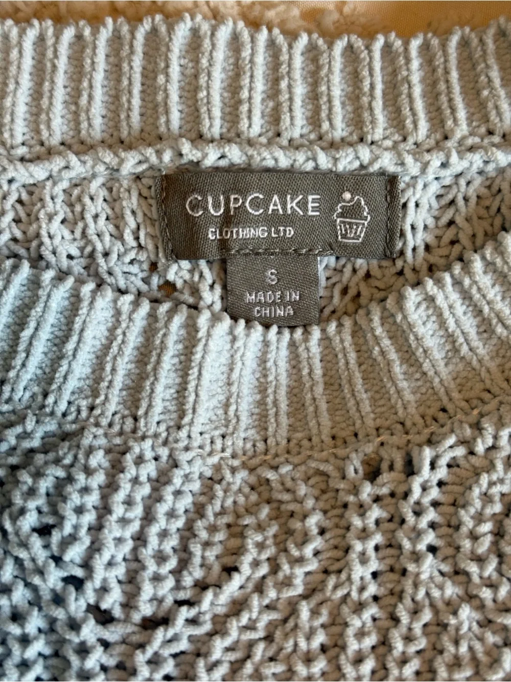 NWOT Cupcake Blue Pointelle Knit Bell Sleeve Cropped Sweater Size Small